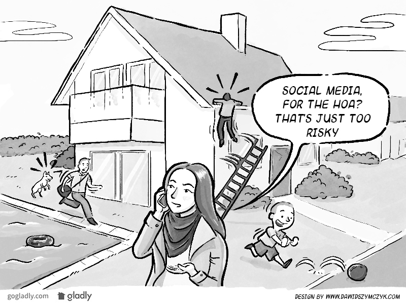 Comic showing how silly it is to say that social media is too risky for an HOA